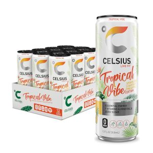 CELSIUS Sparkling Tropical Vibe. Functional Essential Energy Drink 12 Fl Oz (Pack of 12) : Grocery & Gourmet Food